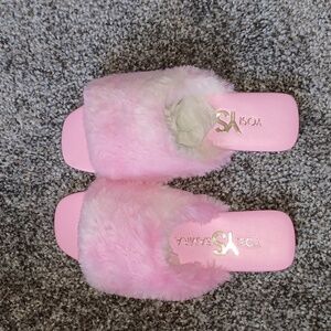 New Yosi Samra Girls Miss Nora Pink Faux Fur Slide 13C